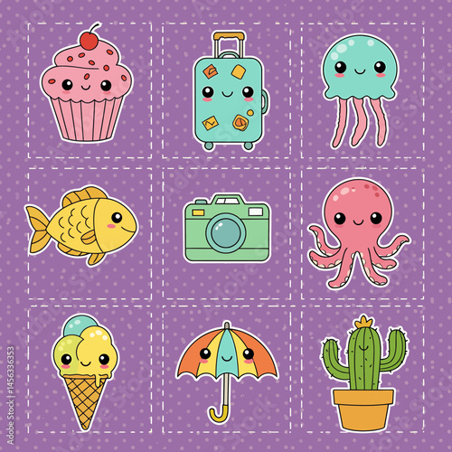 Adorable Kawaii Travel Stickers Cute Cupcake, Jellyfish, Octopus, and More!