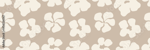 Obraz na płótnie Seamless floral pattern with abstract beige flowers on a taupe background. Minimalistic botanical design for fabric, wallpaper, packaging, wrapping paper, and digital projects. w salonie