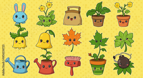 Adorable Kawaii Garden Characters Cute Plants, Animals & Objects -  Perfect for Digital Projects