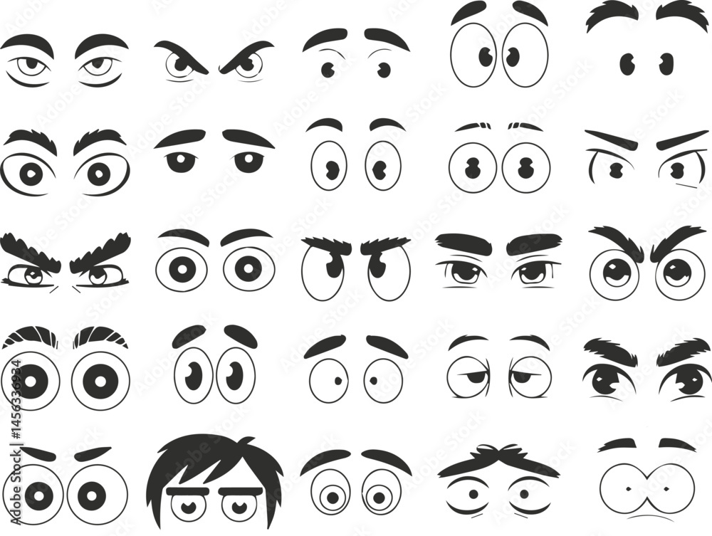 Obraz premium Set of various cartoon eyes with different expressions in vector format