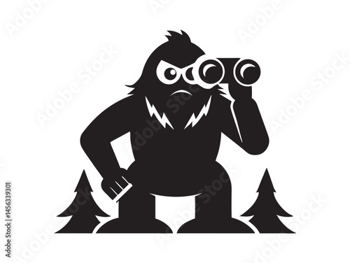 Humorous Bigfoot Silhouette Looking Through Binoculars