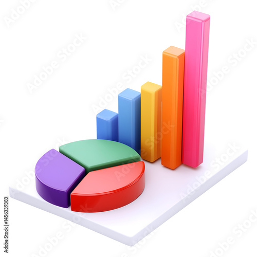 Obraz na płótnie 3D Render of Bar Graph and Pie Chart on Transparent Background w salonie
