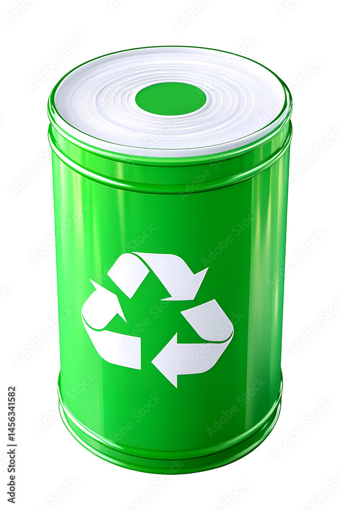 Eco-Friendly Recyclable Green Can with Recycling Symbol – Sustainable Packaging Concept isolated on transparent background