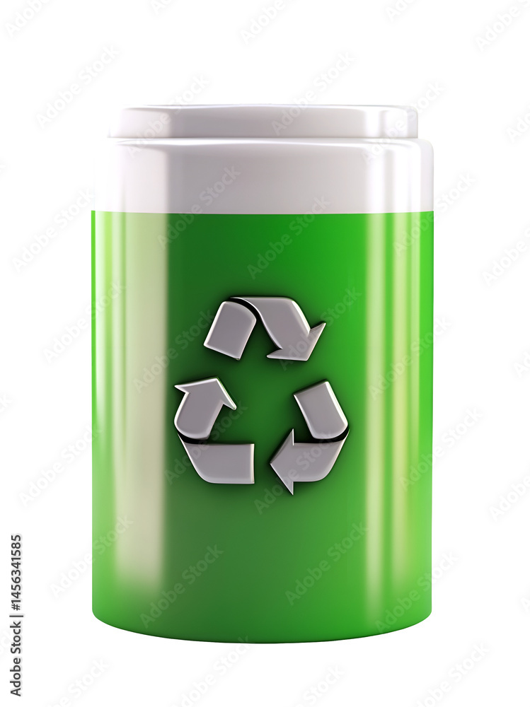 Eco-Friendly Recyclable Green Can with Recycling Symbol – Sustainable Packaging Concept isolated on transparent background