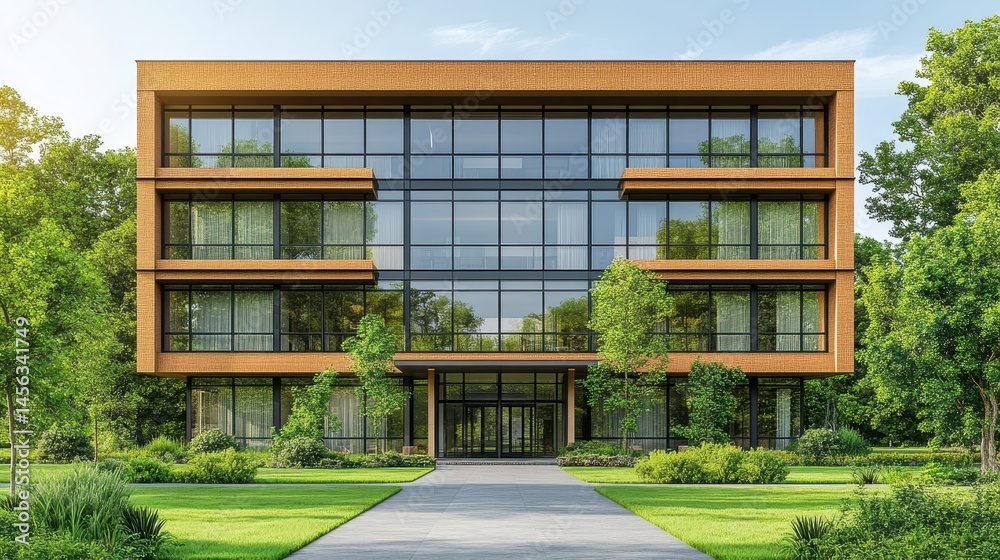 Obraz premium Eco-Friendly Modern Building With Green Surroundings for Sustain
