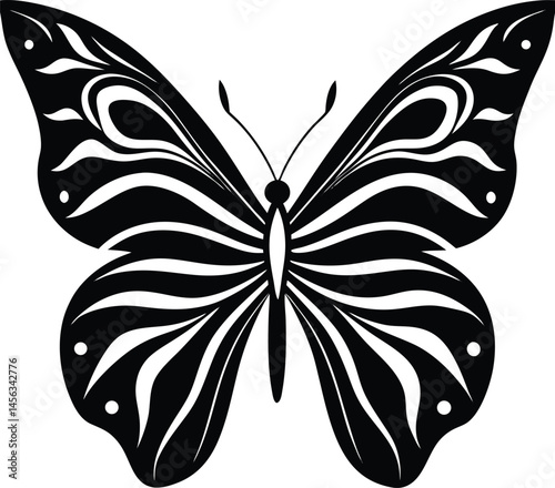 Black butterfly vector illustration, a beautiful insect silhouette with intricate wing patterns, perfect for nature-inspired design