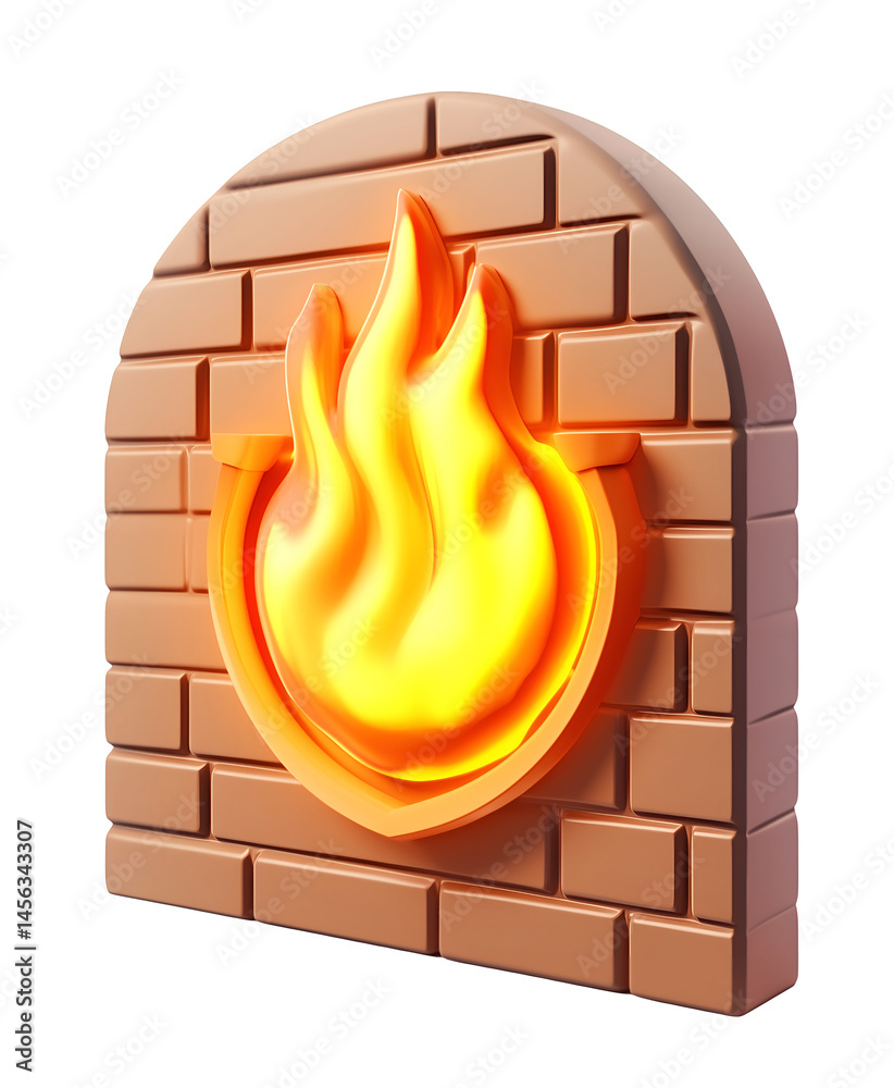 3D Firewall Icon Isolated on Transparent Background