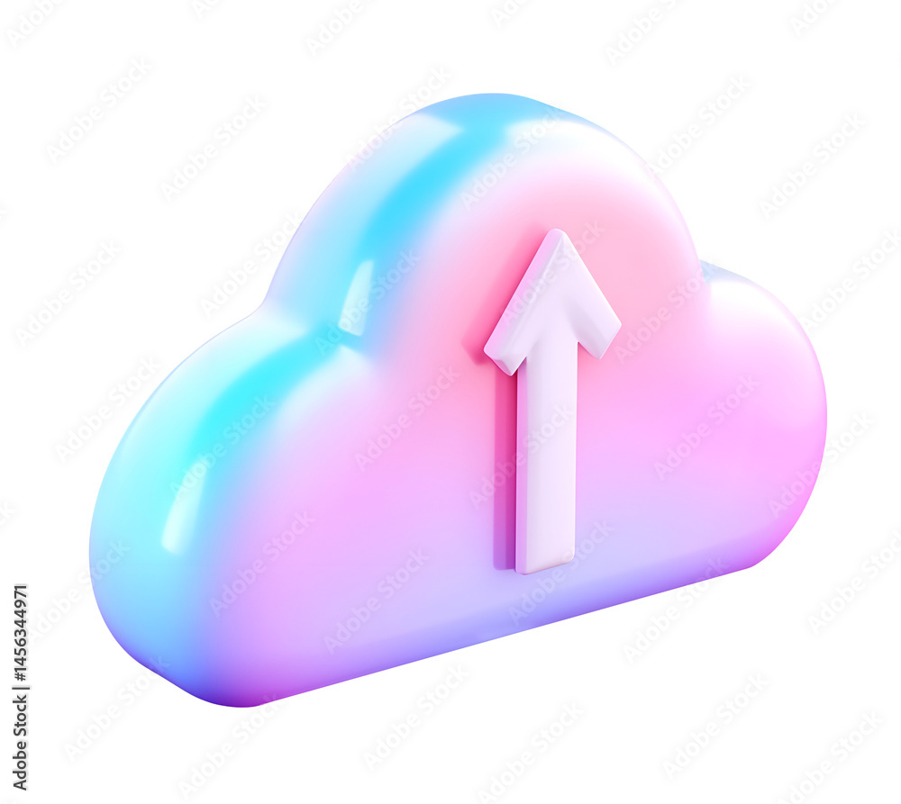 3D Cloud Storage with Upload Arrow Icon on Transparent Background