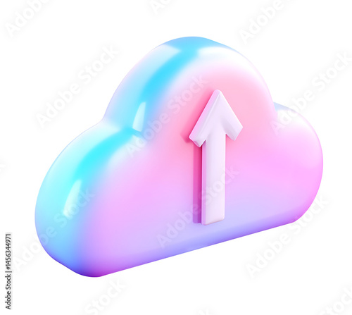 Obraz na płótnie 3D Cloud Storage with Upload Arrow Icon on Transparent Background w salonie