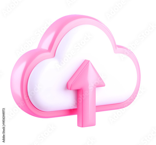 3D Cloud Storage with Upload Arrow Icon on Transparent Background