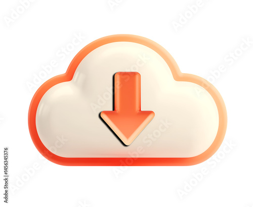 Obraz na płótnie 3D Cloud Storage with Download Arrow Icon on Transparent Background w salonie