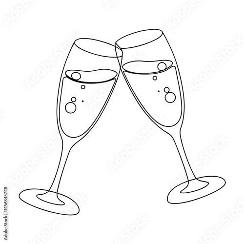 Champagne glasses clinking in a minimalist style on white background  
