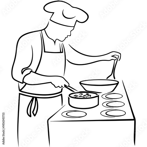 Chef cooking in kitchen while stirring ingredients  