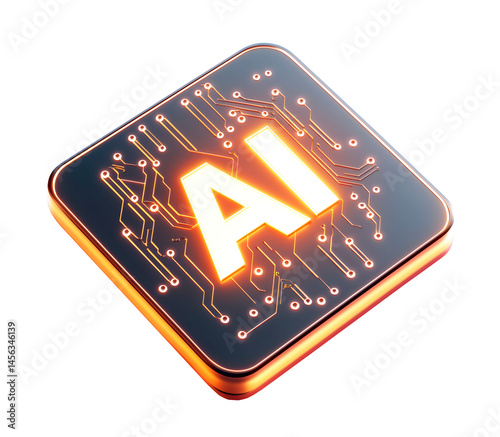 Obraz na płótnie Realistic Render of AI Chip with AI Letters Isolated on Transparent Background w salonie