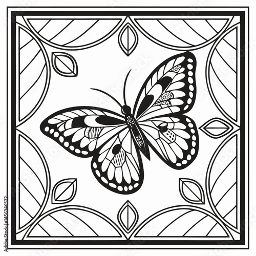 Elegant Butterfly Coloring Page Vector Line Art Hand Drawing	