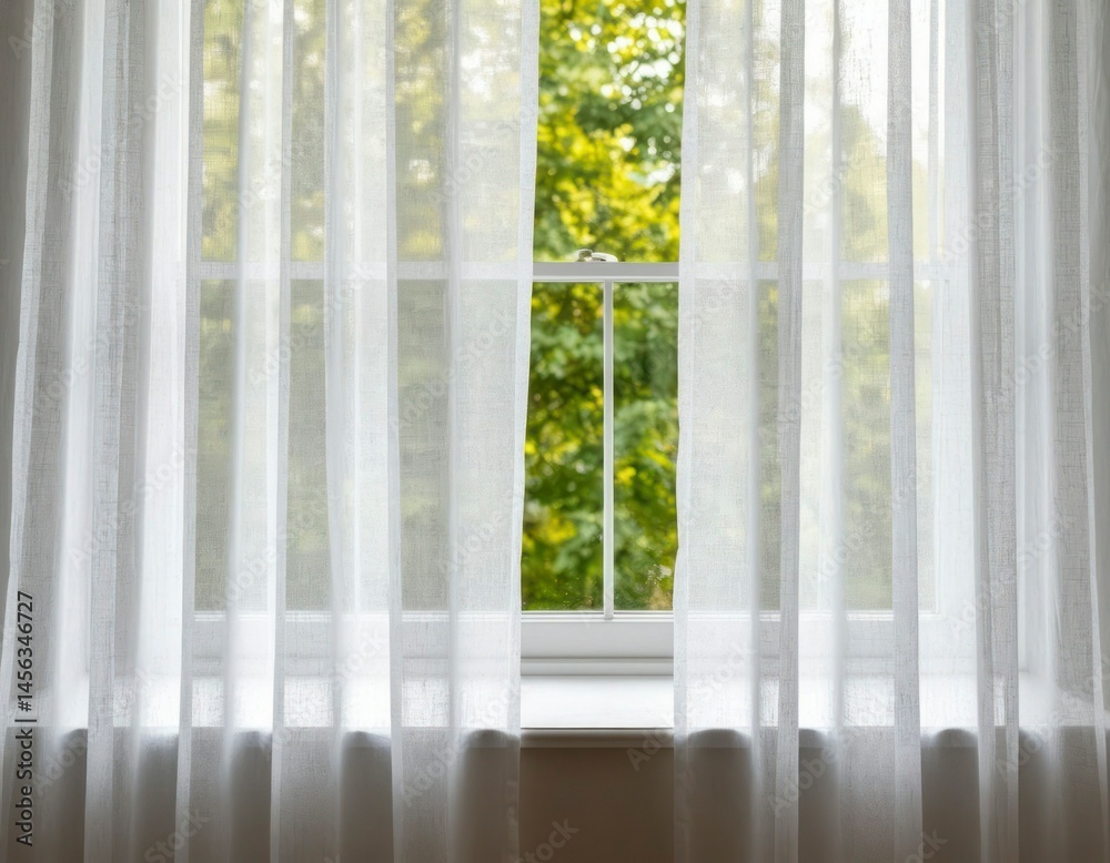 Fototapeta premium Sheer White Curtains on Window – Minimalist Soft Light Interior