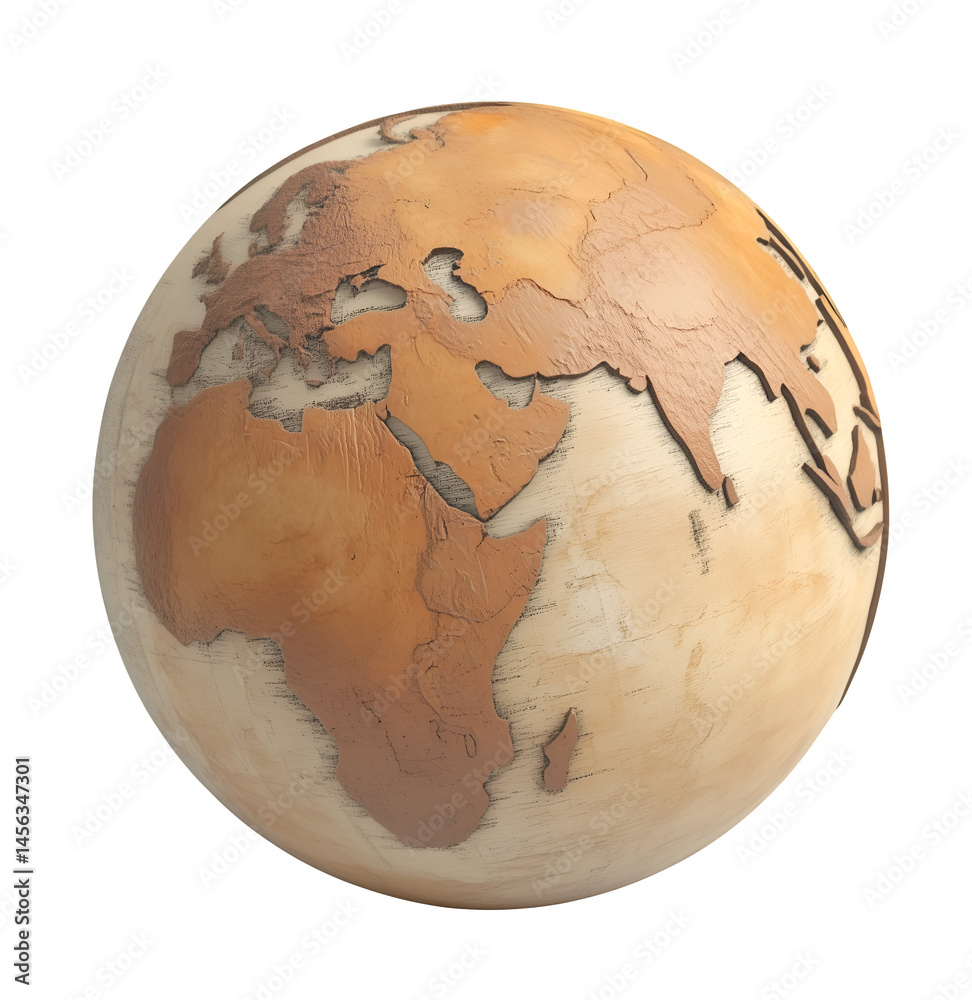 Realistic Render of Earth Globe Isolated on Transparent Background