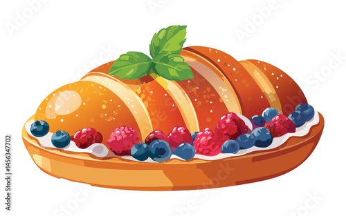 Brioche bread with berries fruits - vector illustration
