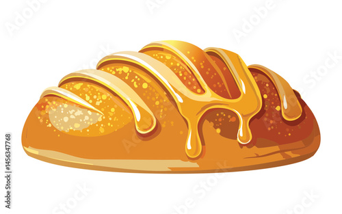 baked bread with honey topping - vector illustration