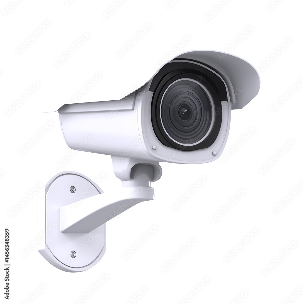 Realistic Render of Surveillance Camera Isolated on Transparent Background