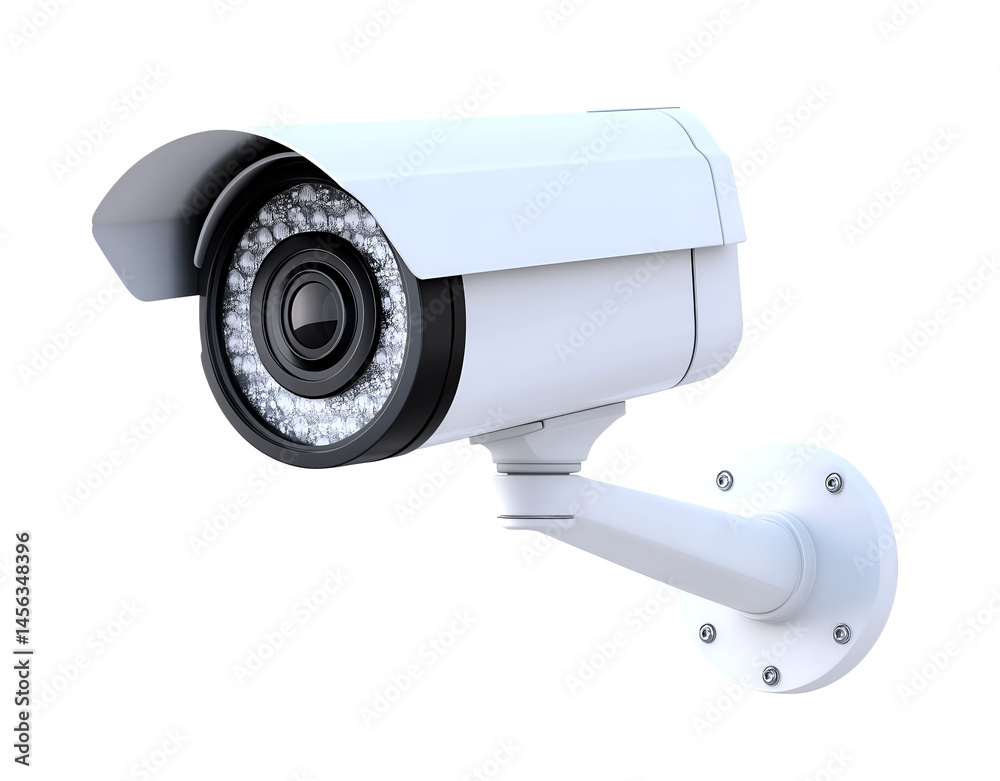 Realistic Render of Surveillance Camera Isolated on Transparent Background