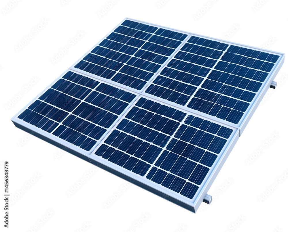 Realistic Render of Solar Panel Isolated on Transparent Background