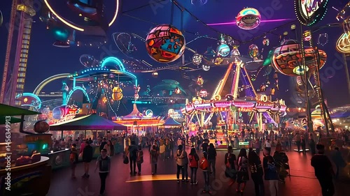 Night at the Futuristic Amusement Park