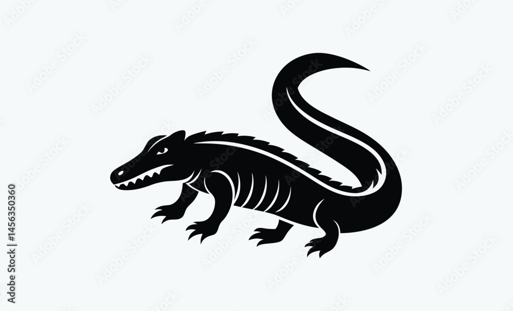 Fototapeta premium Crocodile silhouette, crocodile silhouette vector art, alligator black and white silhouette illustration