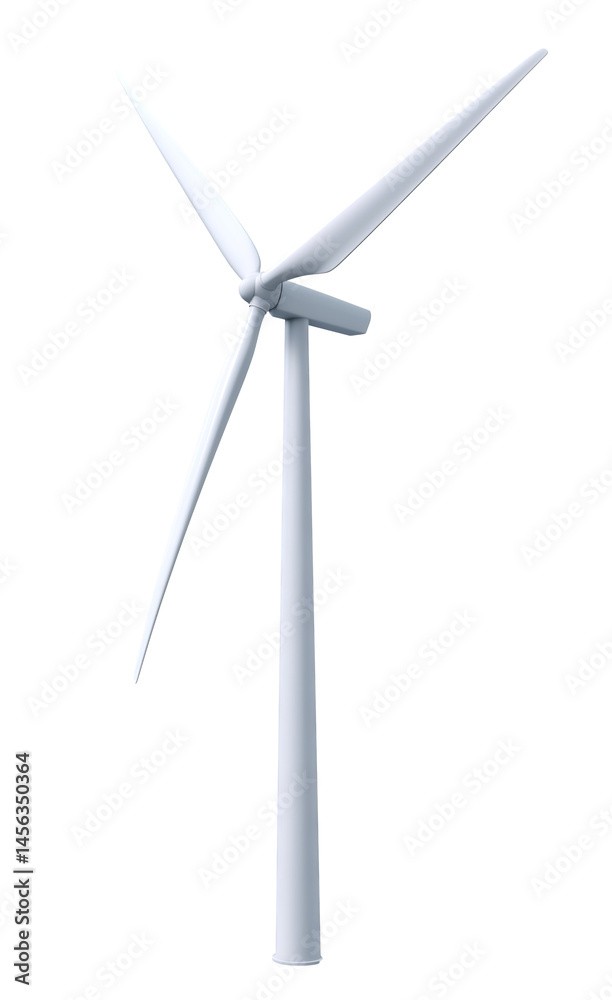 Realistic Render of Wind Turbine Isolated on Transparent Background