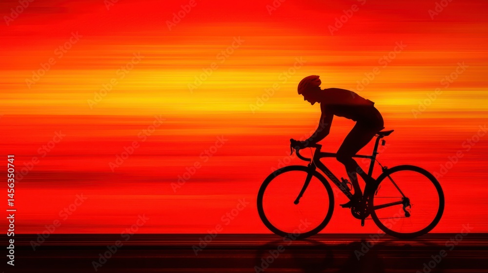 Fototapeta premium Cyclist silhouette against vibrant sunset background