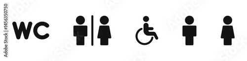 Restroom door pictogram. Woman and man public toilet vector signs.