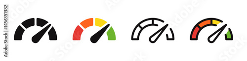 Speedometer icons set. Speed indicator, Internet or car speed. Performance concept.