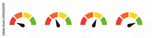Speedometer icons set. Speed indicator, Internet or car speed. Performance concept.