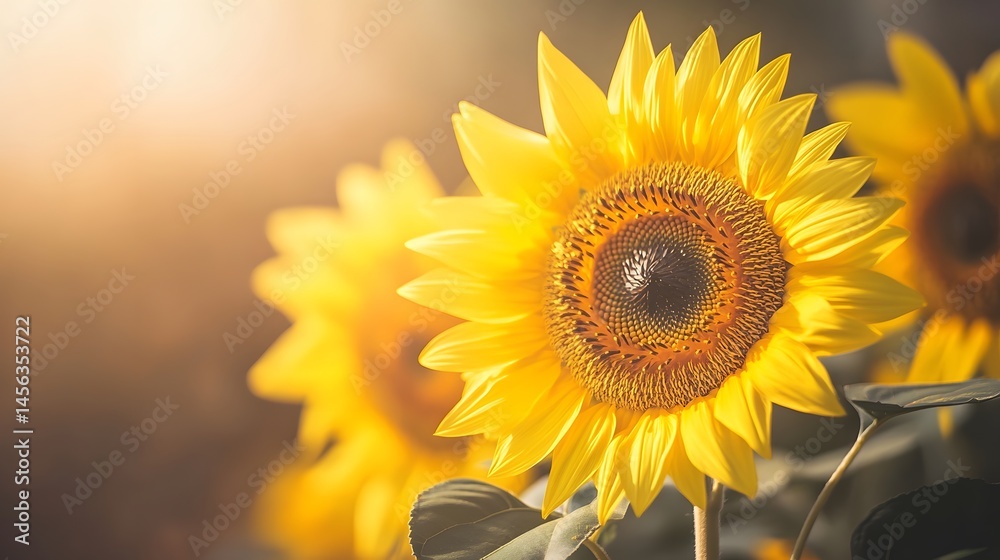 Fototapeta premium Vibrant Sunflowers in Golden Sunlight Summer Field