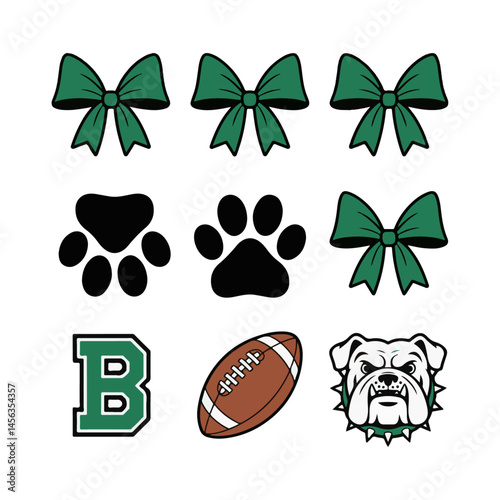 Binghamton University Icons: Paw Prints, Football, and Bows