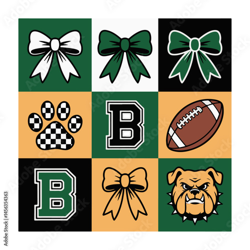 Mascot, Paw, Football, Bows set of bows