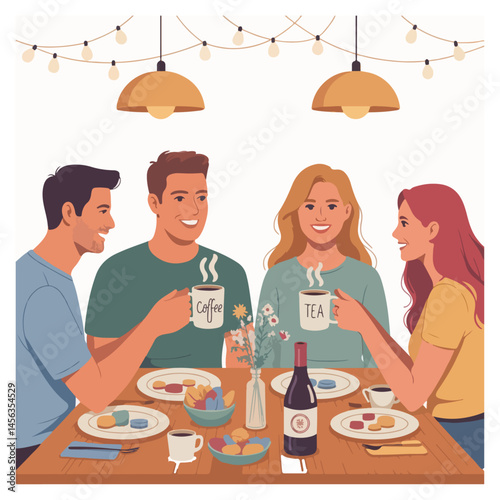 young couple having dinner vector illustration 