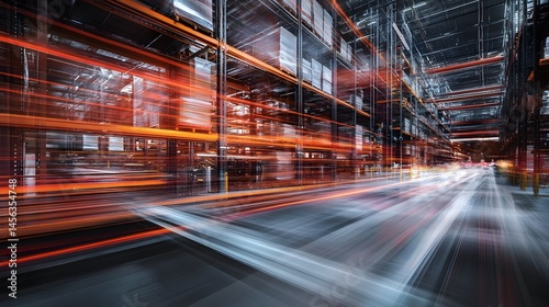 Intricate warehouse interior with motion blur.