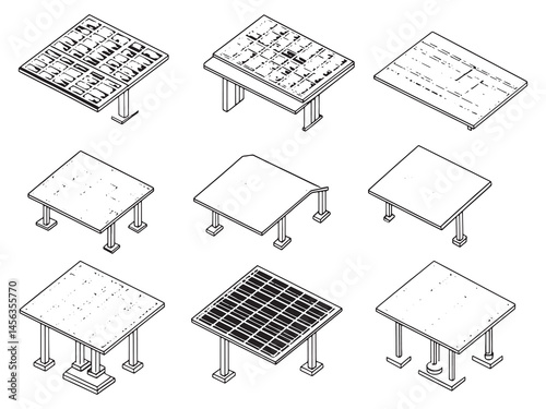 Solar Energy Production Facility with Panels Line Drawing