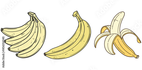 A fresh bunch of yellow bananas, a healthy tropical fruit, is isolated on a white background, showcasing this sweet and nutritious snack