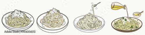 "Pasta Preparation: From start to finish, see how a delicious pasta dish is crafted in a photorealistic image of sequential process, the elegance of a meal, ready to entice the taste buds."