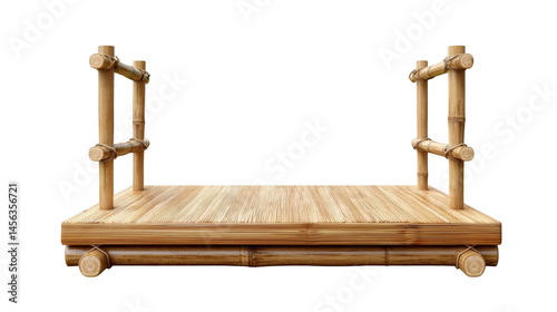 Bamboo Platform Display Stand Rustic Wooden Shelf isolated on transparent background