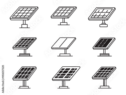 Solar Panel Clean Energy Concept Line Art Vector