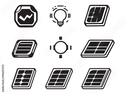 Solar Panel Voltage Conceptual Line Art Vector