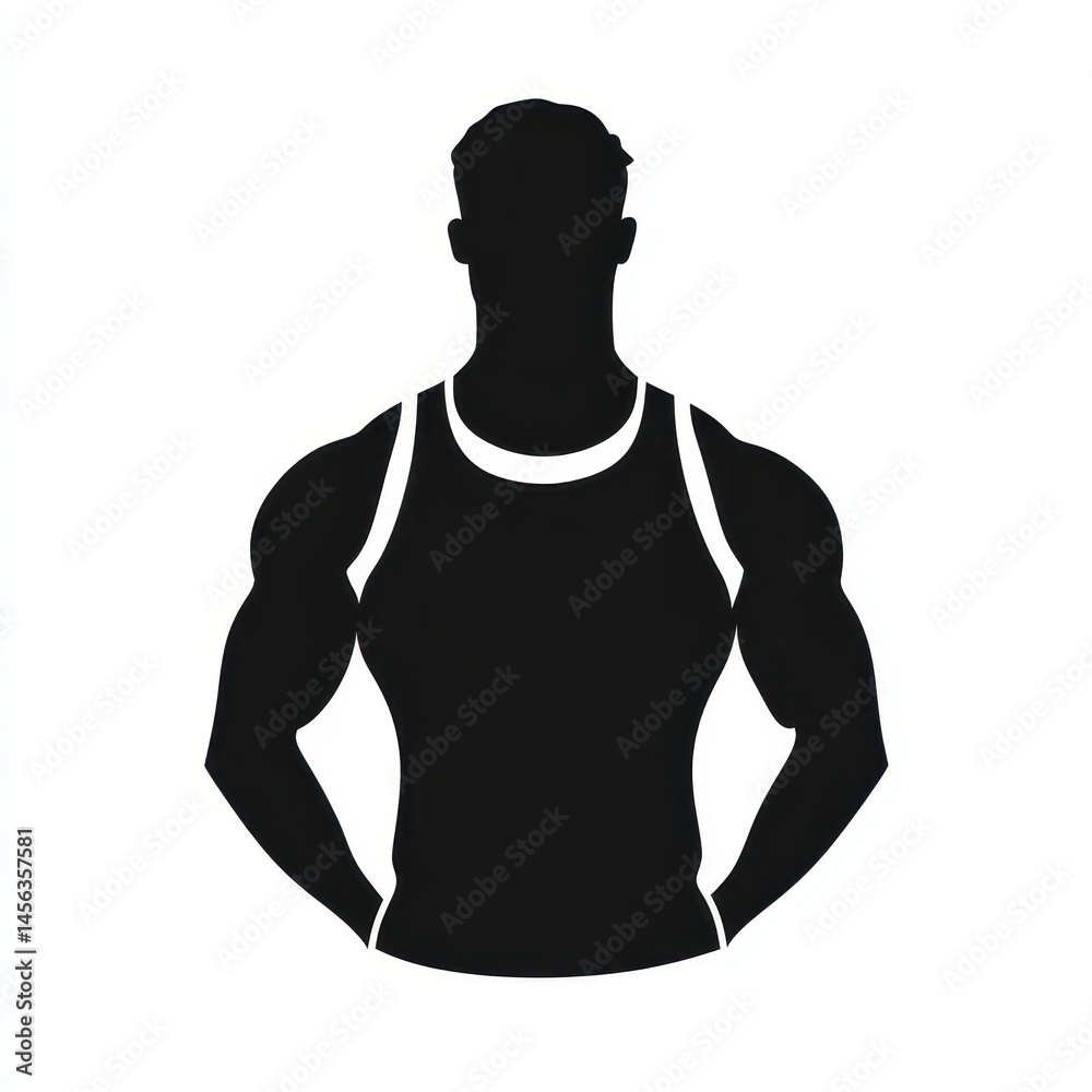 Fototapeta premium Silhouette of a muscular man in a tank top, hands on hips