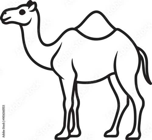 camel line art, black outline, vector and illustration, coloring book page line art drawing