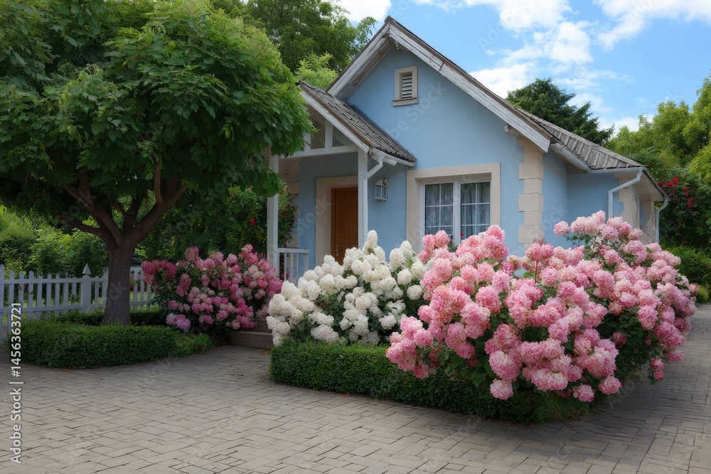 Fototapeta premium House with Hydrangea Bush
