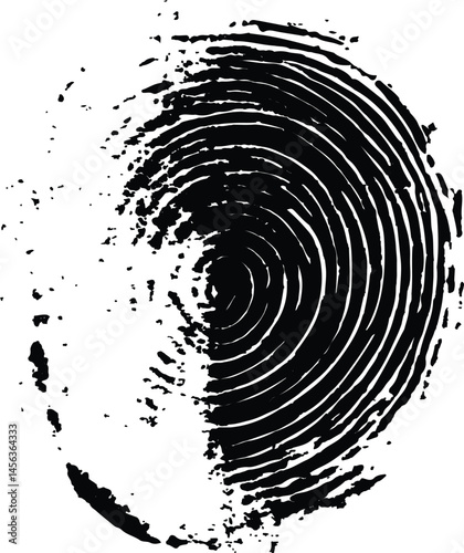 Vector one black fingerprint isolated on white background. black silhouette of fingerprint white background. Fingerprint isolated on transparent or white background,	