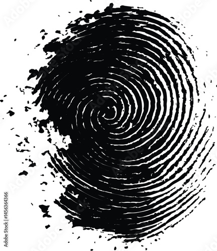 Vector one black fingerprint isolated on white background. black silhouette of fingerprint white background. Fingerprint isolated on transparent or white background,	