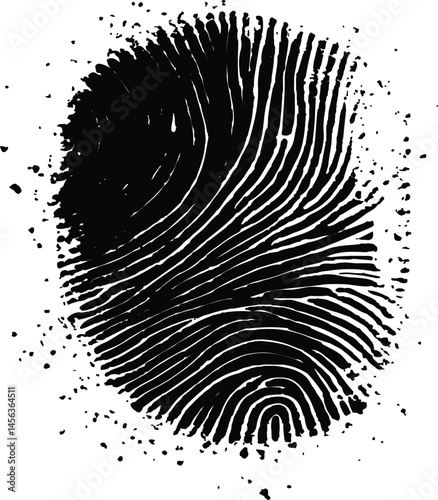  Vector black fingerprint white background. Black fingerprint isolated on transparent or white background,	